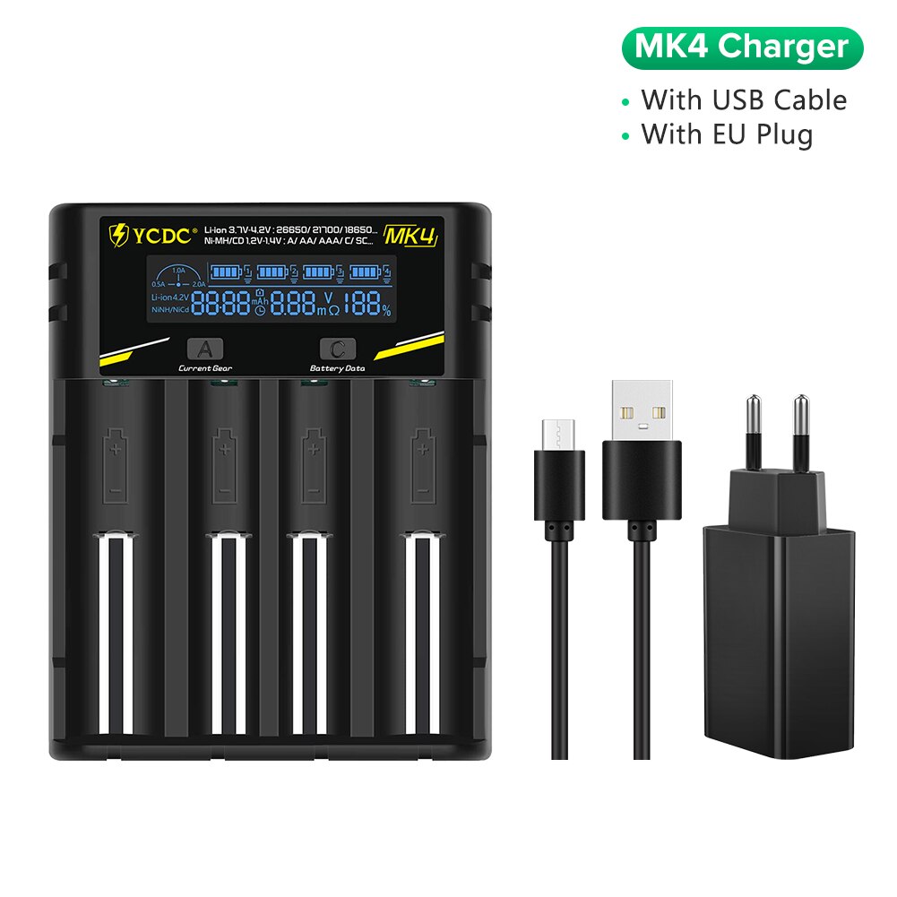 Universele Batterij Oplader Voor 18650 26650 21700 18350 Aa Aaa 3.7V/3.2V/1.2V Nimh 18650 batterij Usb Smart Charger: MK4 with EU Plug