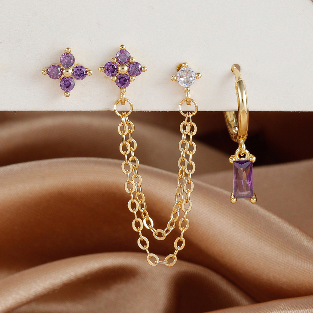 3 uds exquisito acero inoxidable 12 constelaciones pendientes de piedra natal conjunto para mujer Piercing de cartílago pendientes joyería de: Color dorado