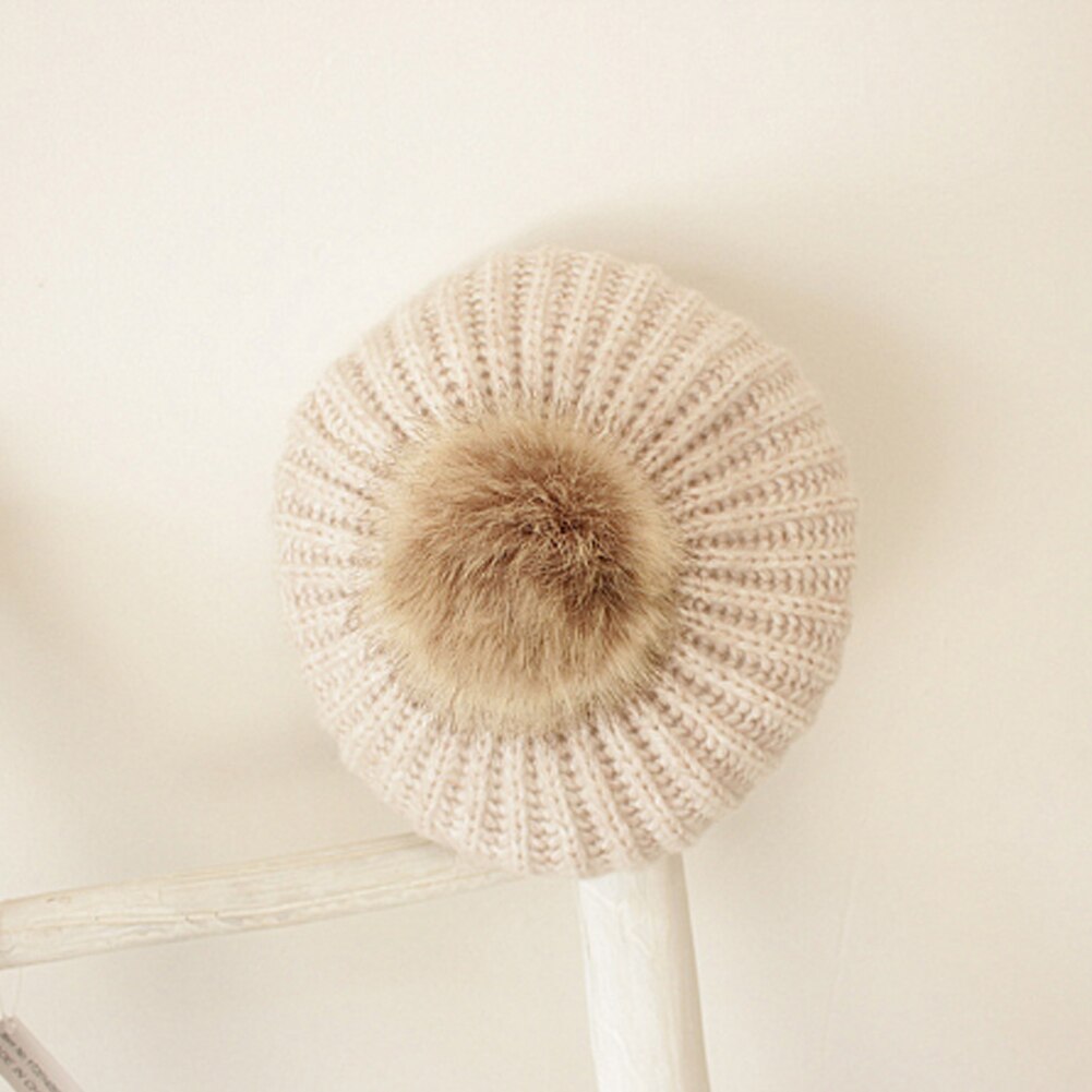 Linda gorra de boina de bolas de Pom Unisex bebé invierno Bebé abrigado sombrero de punto Casual gorra de color liso para 2-6T niños niñas niños: Beige