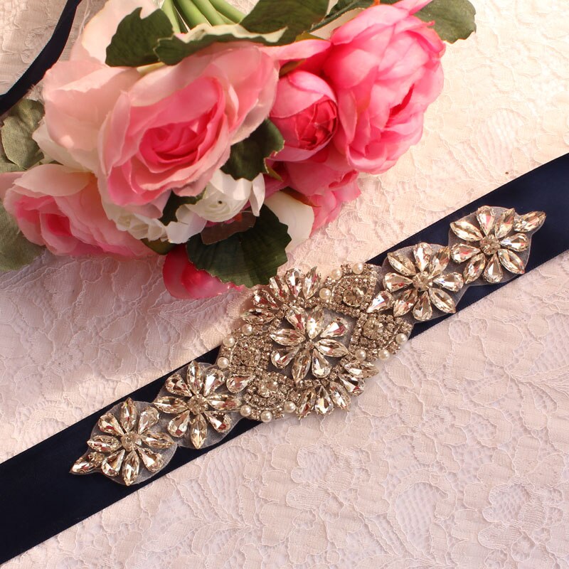 Brudekjole bælter, brude bælter, dame bælter, bryllup og vigtige lejligheder, rhinestone bælter, bryllup tilbehør: Mørkeblå