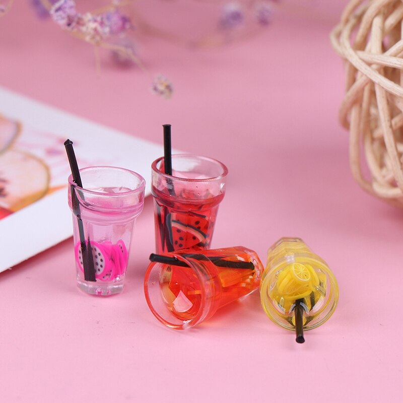 Mini 1:12 Scale Fruit Lemon Simulation Drink For Dollhouse Miniature Toy Milk Tea Drink Doll Food Kitchen Accessories
