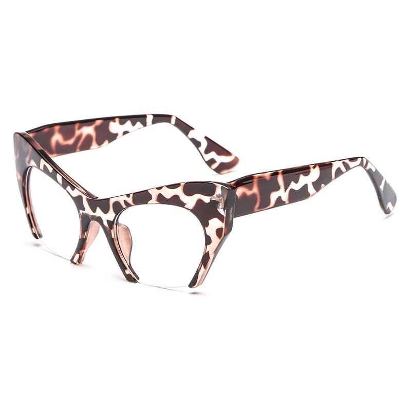 Shauna Retro Vrouwen Half Frame Cat Eye Brilmonturen Mode Optische Frame: Leopard