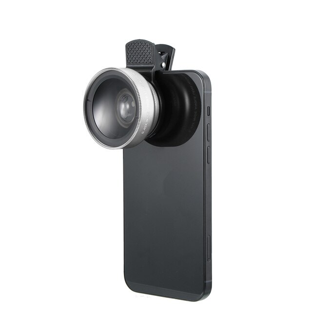 Lente de teléfono móvil con 2 funciones, lente gran angular de 0,45x y macro hd de 12,5x, cámara universal con clip de lente para teléfono iphone y android: Silver