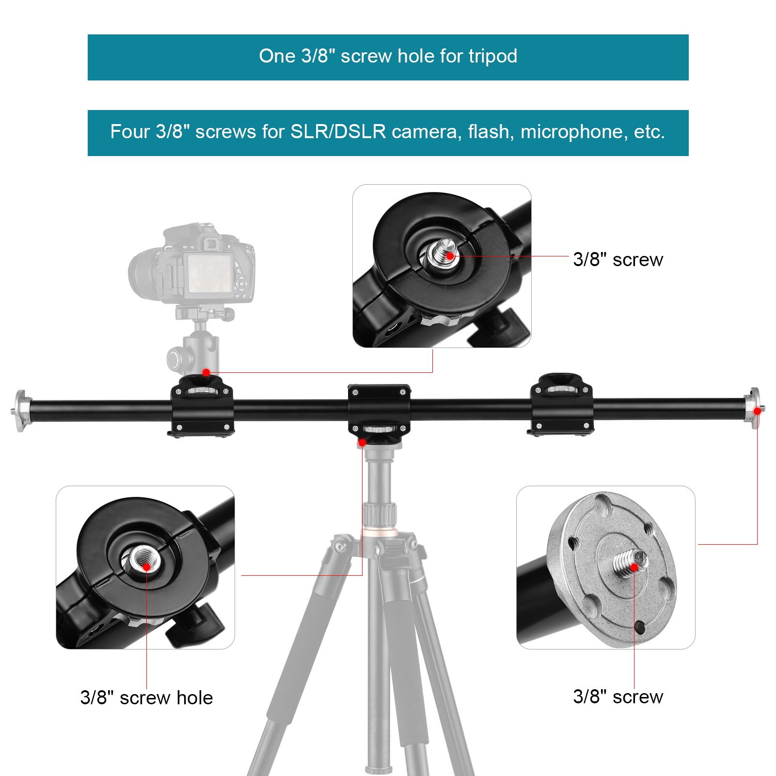 110cm Bracket Tripod Boom Horizontal Photography Extension Bar Mount with 3/8 Inch Screws camera accessories