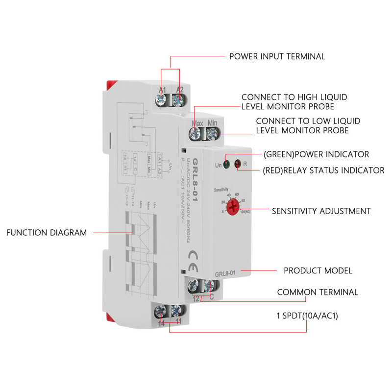 GRL8 to 01 Liquid Level Control Relay Water Level Controller 10A AC/DC 24V to 240V