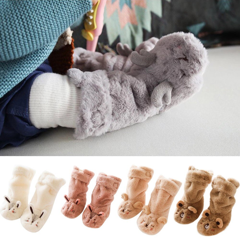 Kinderen warme sokken baby baby jongen meisje cartoon dier fluwelen dikke antislip knit floor sokken