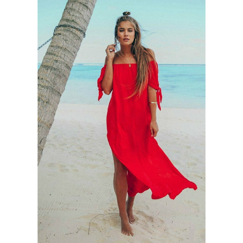 cover up beach woman Maxi Summer Beachwear Long Dress Off Shoulder Beach Summer Cover-Ups robe de plage