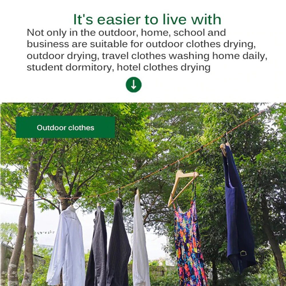 Retractable Clothes Drying Rack Portable Clothesline With Clothespins Fixed Buckle Travel Camping Hotel Outdoor Clothesline