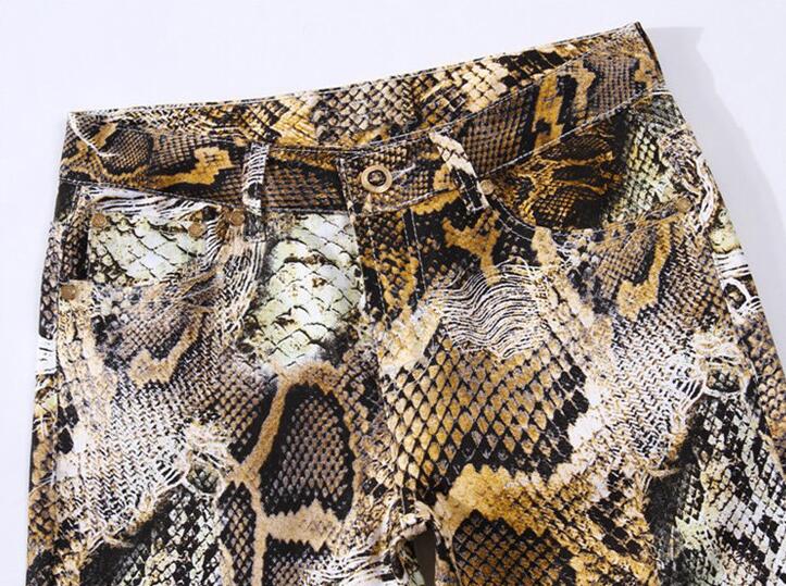 Moruancle heren slangenprint jeans slim gekleurde stretch hiphop denim broek voor heren