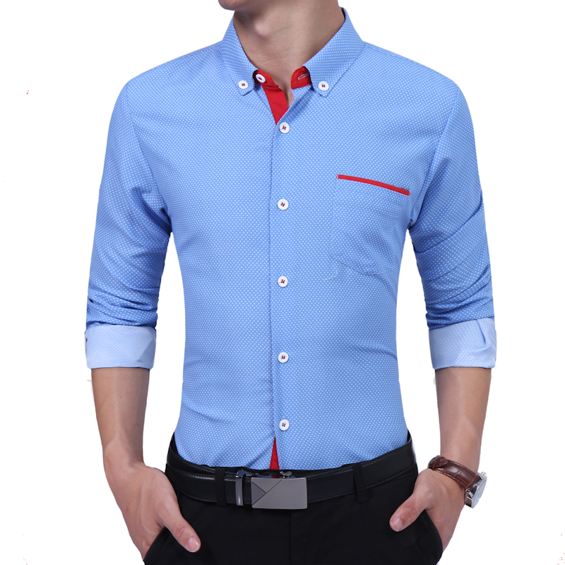 Brand slim fit herre langærmet business skjorte bomuld herre polkaprikker casual camisa social herre skjorte social størrelse