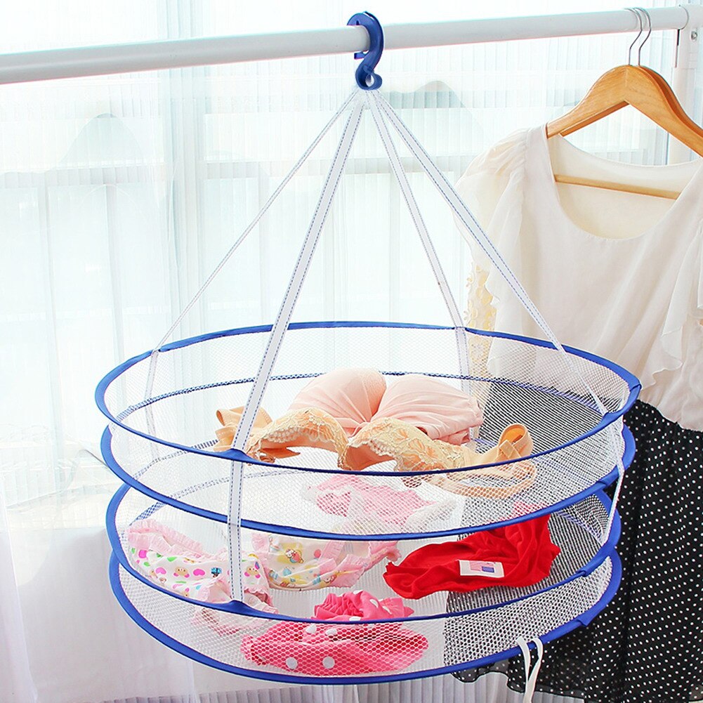 Drying Laundry Bag 2 Layers Clothes Drying Rack Folding Hanging Hanger Clothes Laundry Underwear Basket Dryer Net Bags