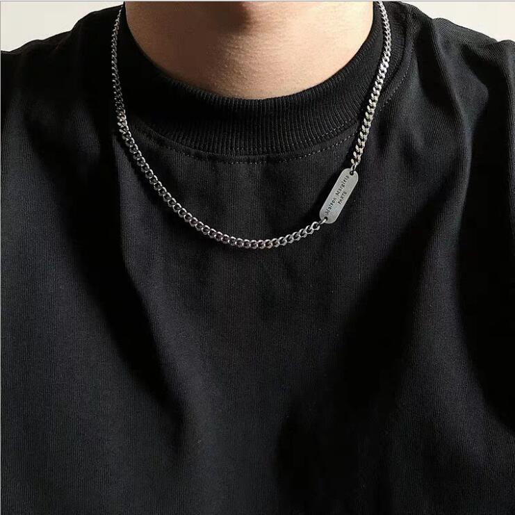 HUANZHI Minimalist Punk Titanium Steel Hip Hop Letter Rectangle Round Pendant Metal Necklace for Women Men Couple: 17