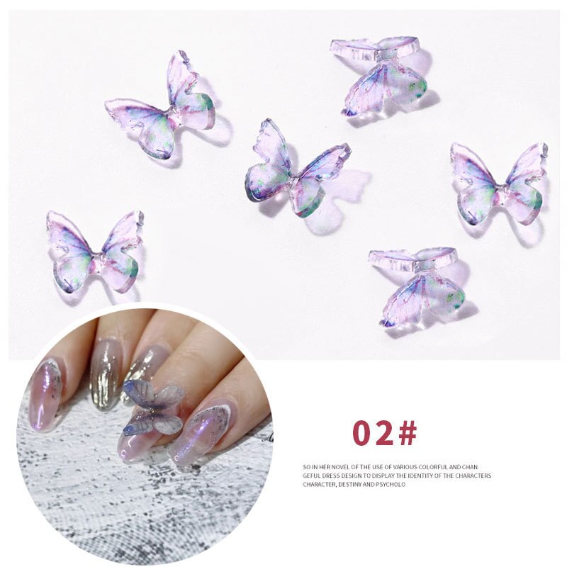 2 pcs/set 15Styles 3D Resin Butterfly Nail Art Decorations Manual Stereo Mini Manicure Butterfly DIY Rhinestones Manicure: 02