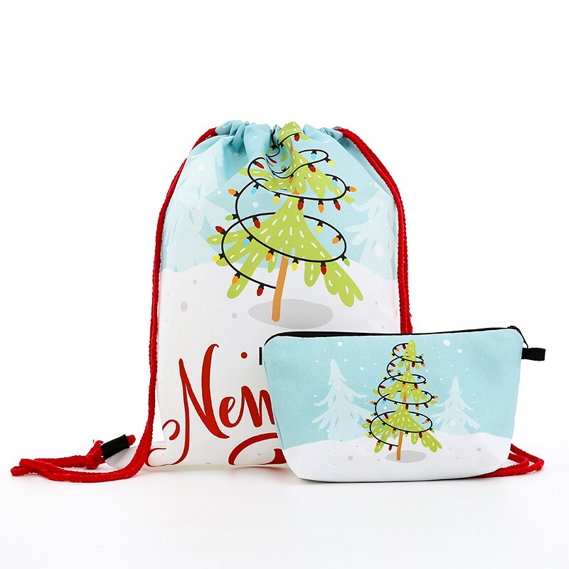 Snøringe juledress ryggsekk snøringe poser utskrift menn fritidsvesker unisex dame skulderveske polyester