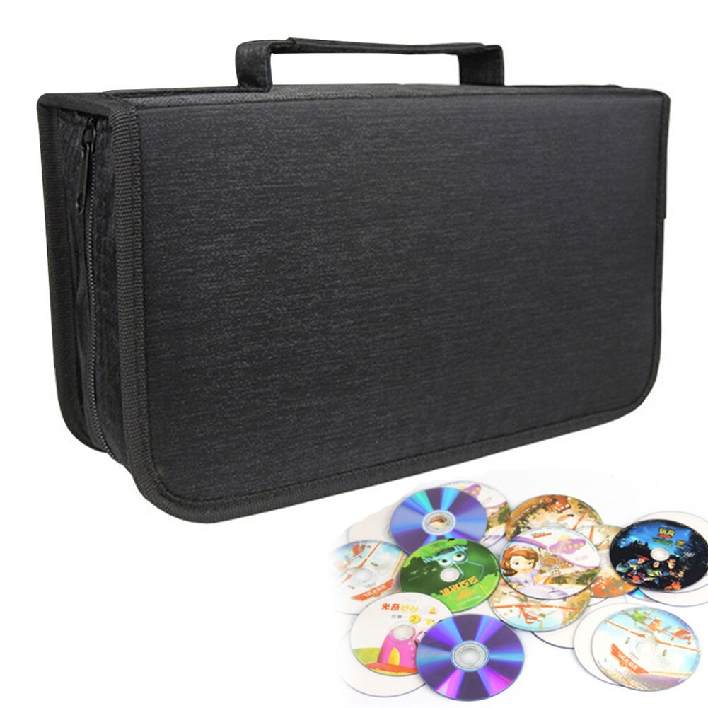 Space Saving CD Wallet Car Disc Large Capacity Box Travel Zipper Storage Bag Black 128 CDs Home DVD Holder