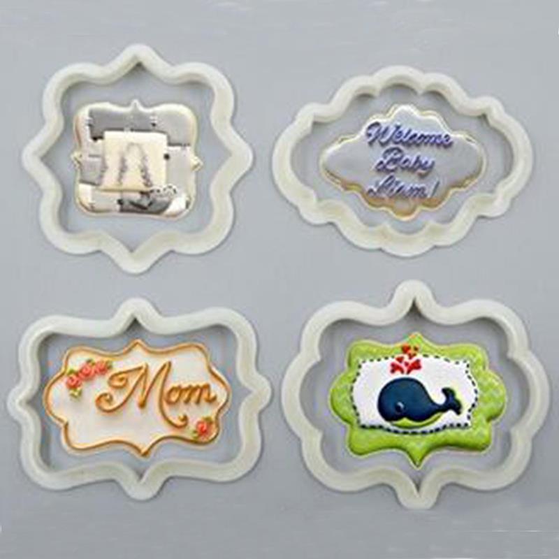 4 Stks/set Label Cookie Cutter Diy Decoratieve Fondant Mold Candy Cookie Mold Maken Bezel Mold Keuken Bakvorm