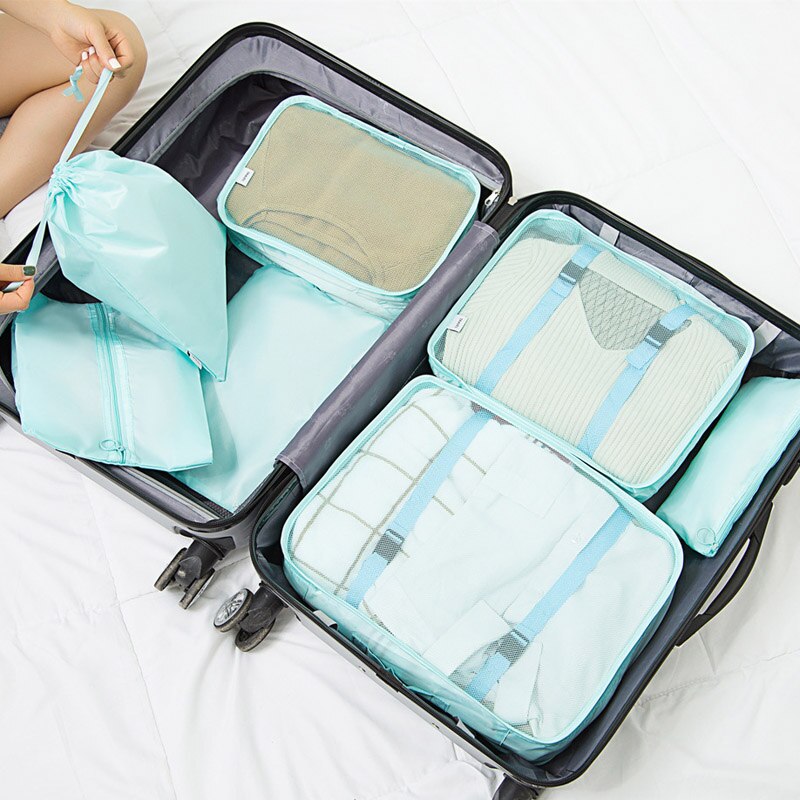 Multifunction 7pcs/set Travel Accessories Bags Organizer High Capacity Mesh Packing Cubes Clothes Arrange bag: Green