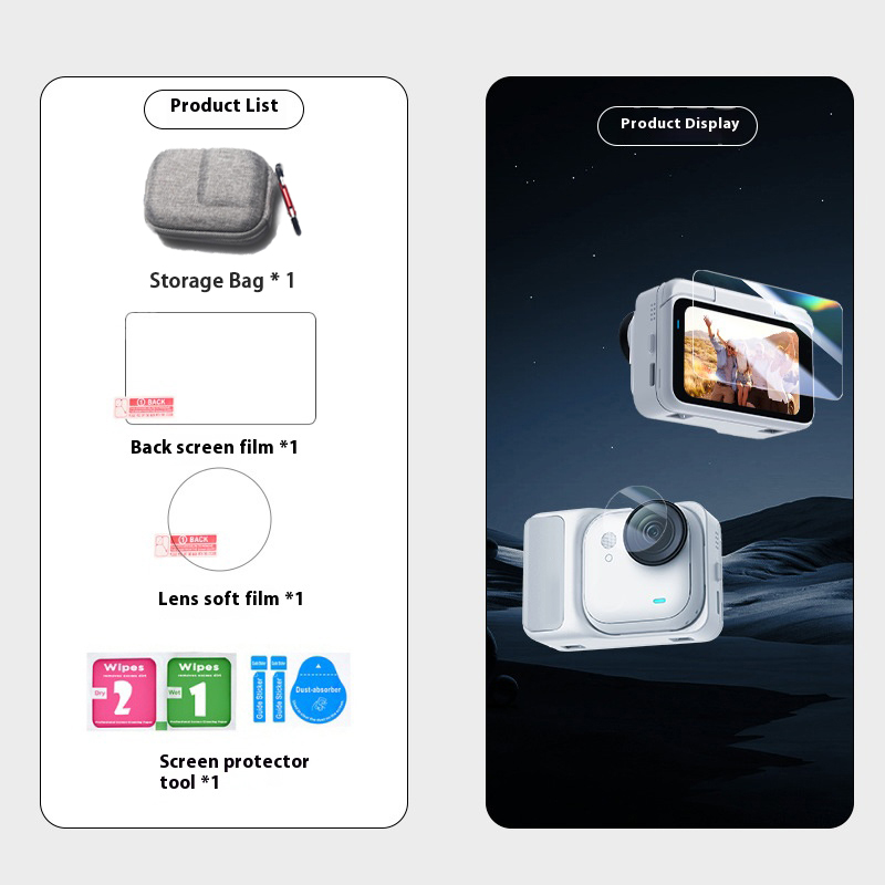 Voor Insta360 GO Ultra 9H Gehard Glas Film anti-kras Draagtas Beschermhoes voor Insta360 GO Ultra Camera accessoires: grijze kleur