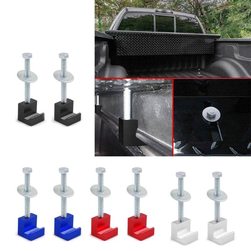 2Pcs J-Shaped Auto Tool Box Tie Downs Premium Aluminum Hook Crossover Toolbox Pickup Tie Downs Wide Clamp Toolbox Tensioner