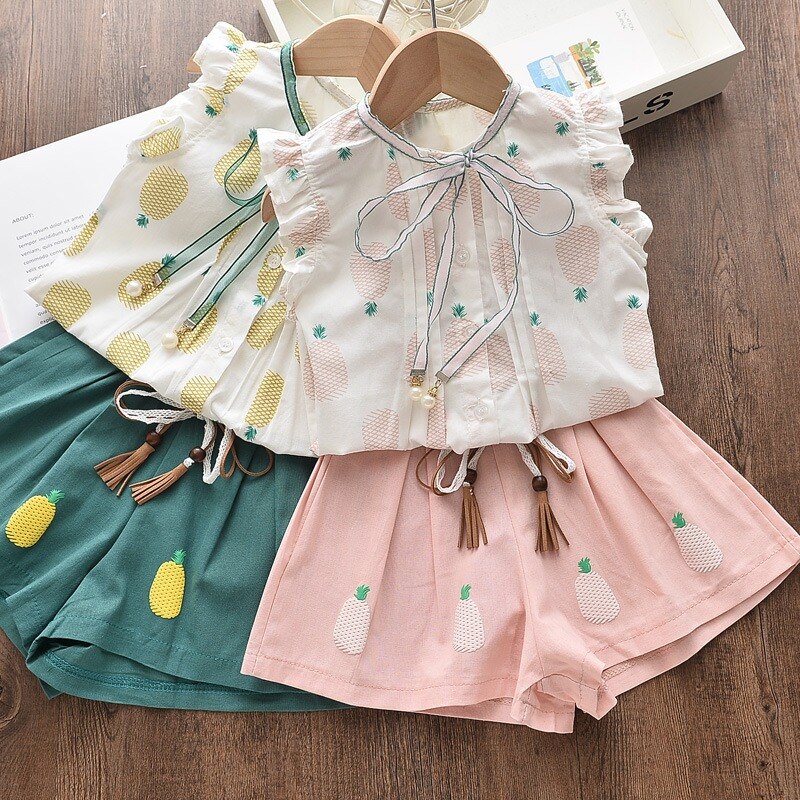 Summer Girl Clothes Baby Girl Set Pineapple Baby Shirts Shorts Set Kids Clothing Set Girl Clothes
