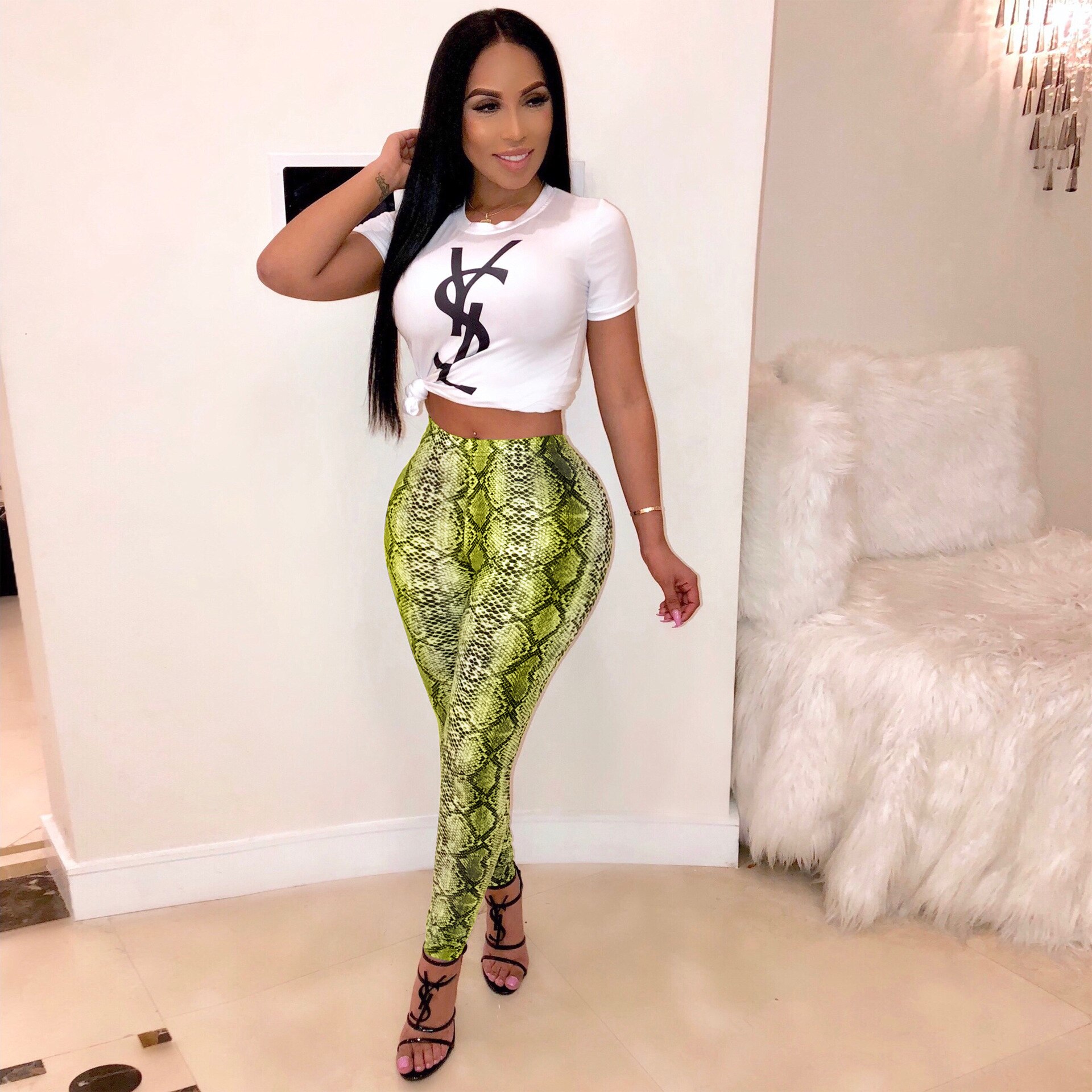 Womens Stretch Snakeskin Leggings Broek Grijs Geel Slangenprint Legging: XL / Roze