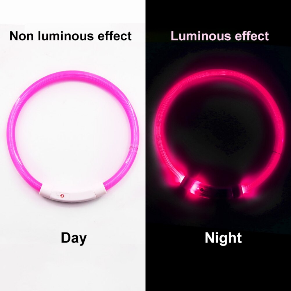 Glowing Pet Dog Collar Rechargeable Led Dog Collar Anti-Lost Dog Collar Luminous LED Night Safety Flashing Light Up Pet Necklace: Pink Light / M
