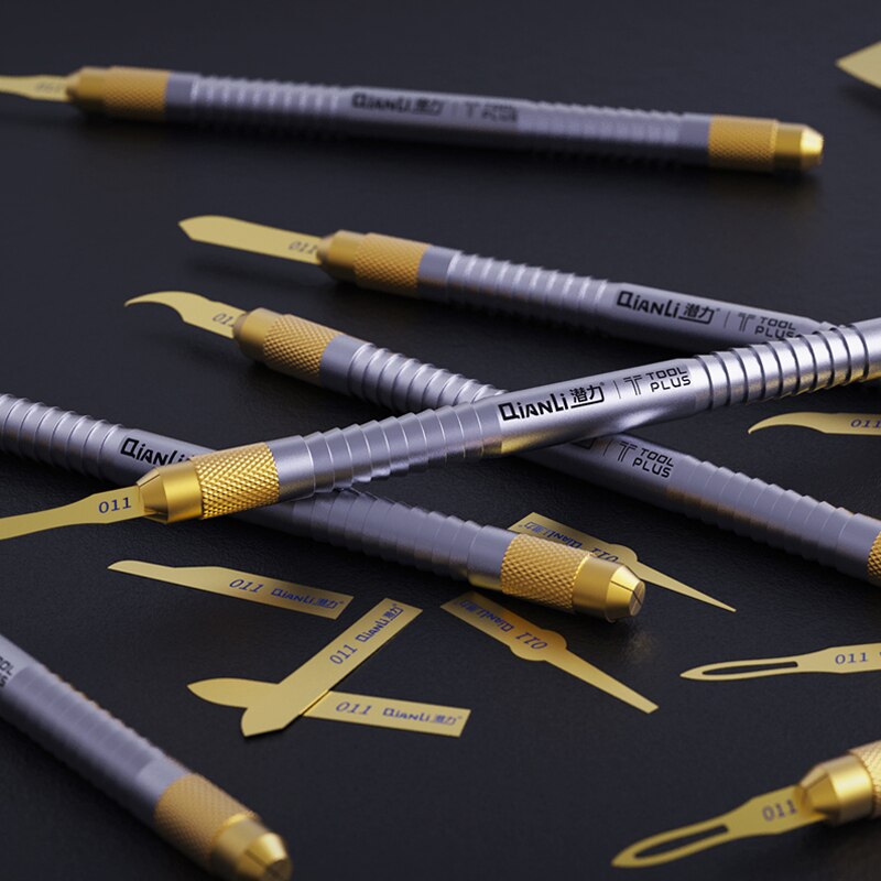 Qianli 011 antideslizante Metal bisturí utensilios con cuchillas Kit cortador cuchillos de grabado artesanal apertura reparación para teléfono PCB bisturí herramientas de CPU