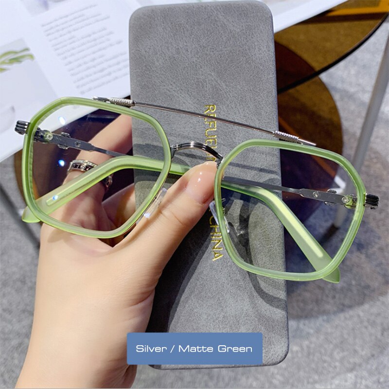 SHAUNA Retro Anti Blue Light Square Glasses Frames Vintage Gothic Optical Eyeglasses Frame: Matte Green