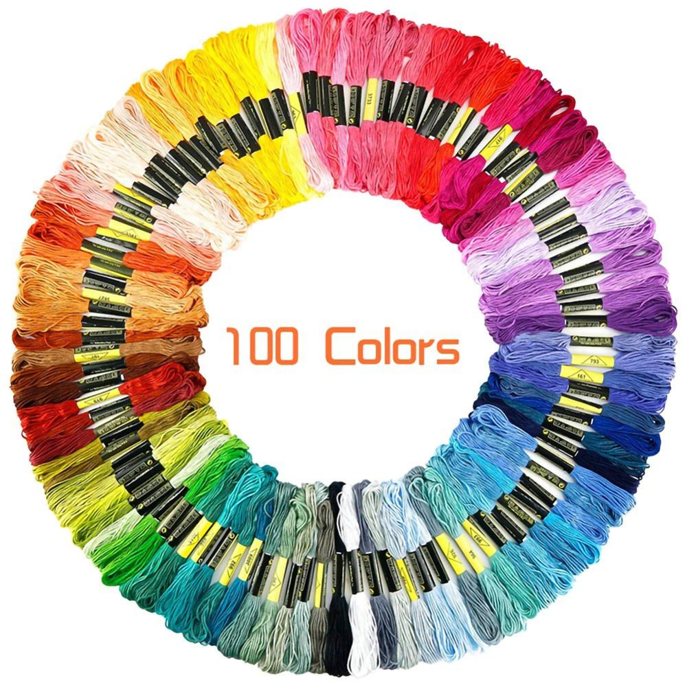 Hilos de punto cruz para bordar, ovillos de costura de Color arcoíris al azar, madeja de hilo artesanal, herramientas de costura, 100/150 Uds.: 100pcs