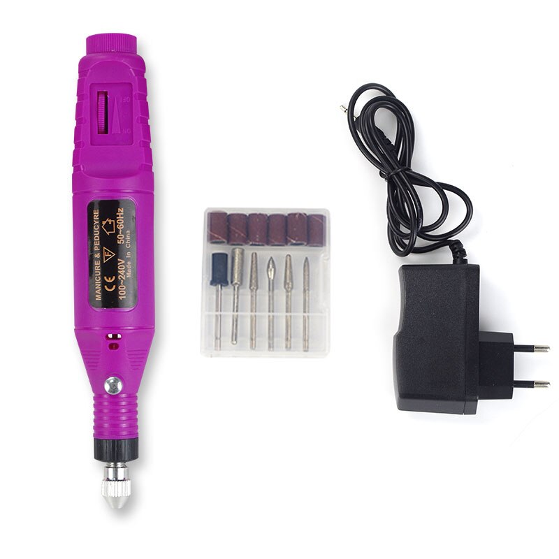 35000RPM Electric Nail File Set with 6 Drinding Bits 35W Nail Drill Set of Cutter for Pedicure Manicure Nail Milling Machine Set: Purple Nail Drill