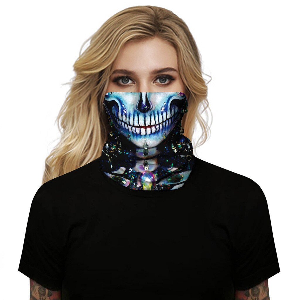 Unisex Skull Bandana Face Halloween Scarves Seamless Digital Print Neck Gaiter Tube Mask Unisex UV Sun Smooth Breathable scraf: Blue