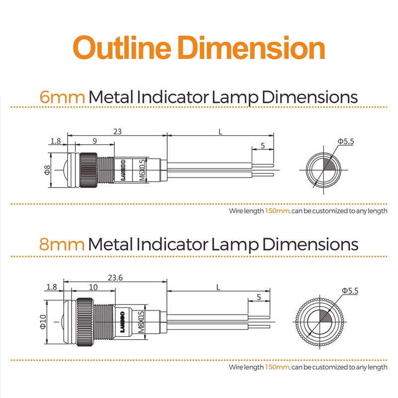 12V 24V 220V with wire red green blue yellow white indicator lamp single lights manufacture for 6mm LED indicator light