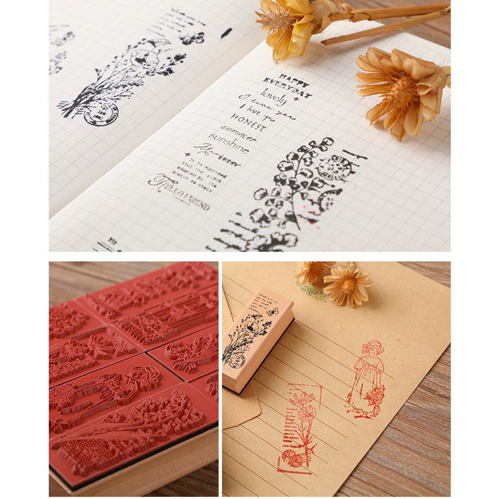 1 sztuk drewniane roślin kwiat dziewczyny Seal Vintage stemple gumowe DIY rzemiosło szycia tłoczenia akcesoria do scrapbookingu