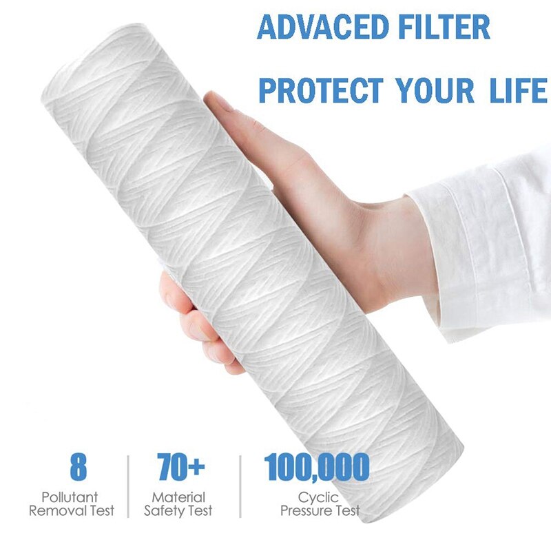 10 Micron 10 Inch x 2.5 Inch String Wound Sediment Water Filter Cartridge Whole House Sediment Filtration, Universal Replacement