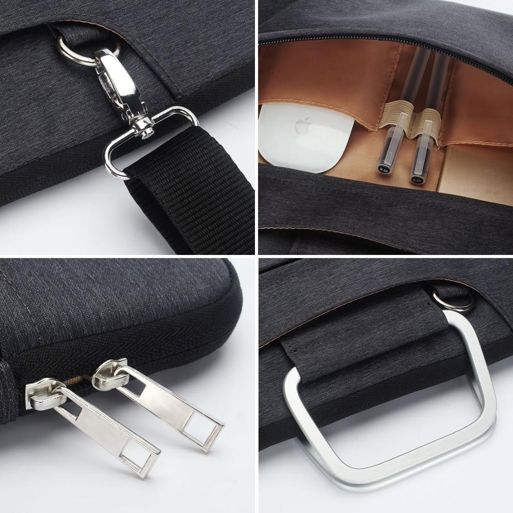 Water Resistant 13 14 15.6 17.3 Inches Laptop Bag With Aluminum Handle Shoulder Strap Sleeve Carry Case Brown Grey