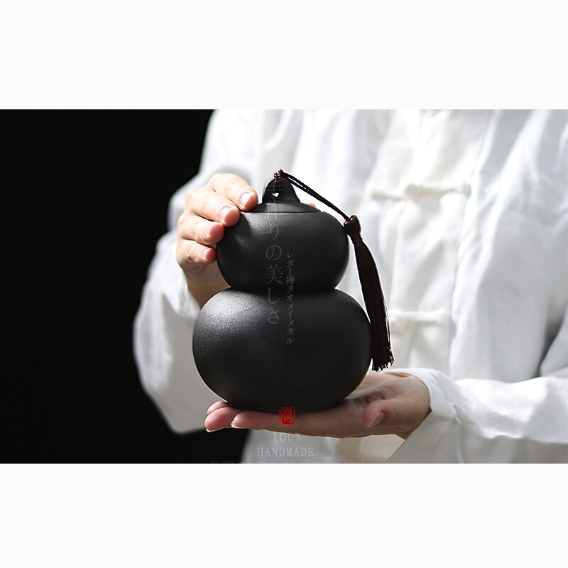 Two-pound gourd tea pot ceramic sealed pot rough pottery retro double tea pot storage tank