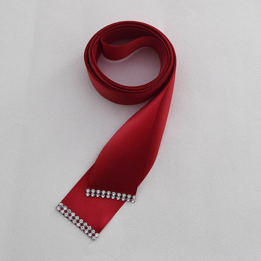 Cinturón de lujo con flores y plumas grandes para mujer, fajín de señora para de boda con diamantes de imitación y cinturón para chica de cristales, S478: wine red ribbon