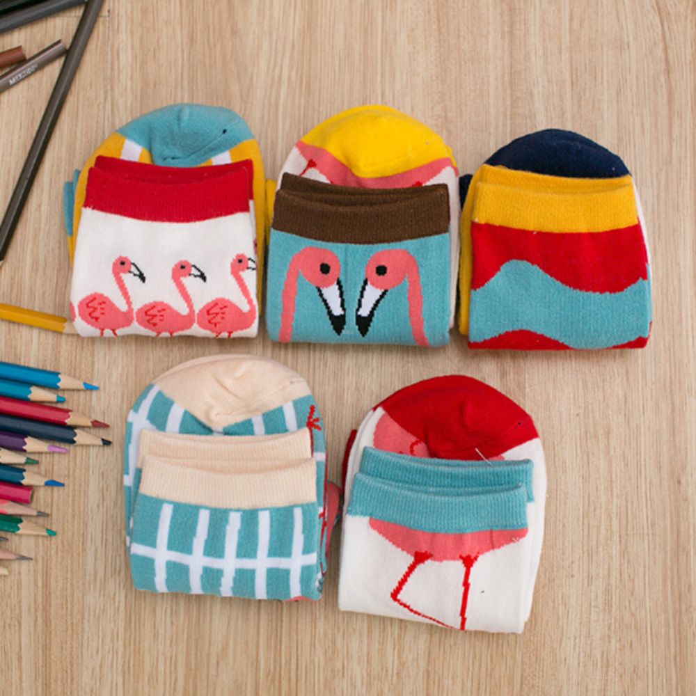 Vrouwen kleurrijke grappige sokken cartoon flamingo sokken lieveheersbeestje korte enkelsok