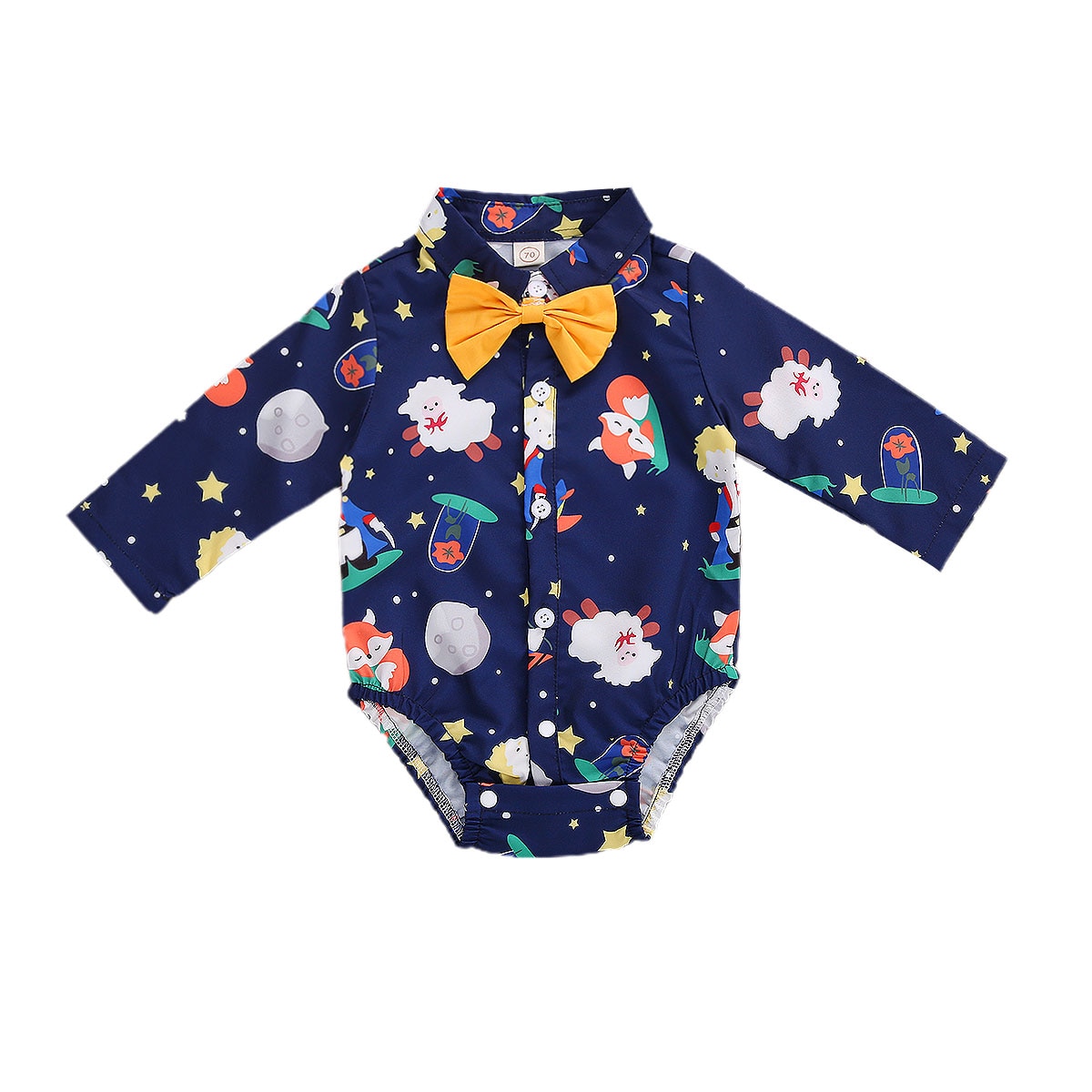 Pasgeboren Baby Jongens Kleding Baby Lange Mouw Turn-Down Kraag Romper Kids Bow Tie Single-Breasted Shirt peuter 0-18M: Dark blue / 90
