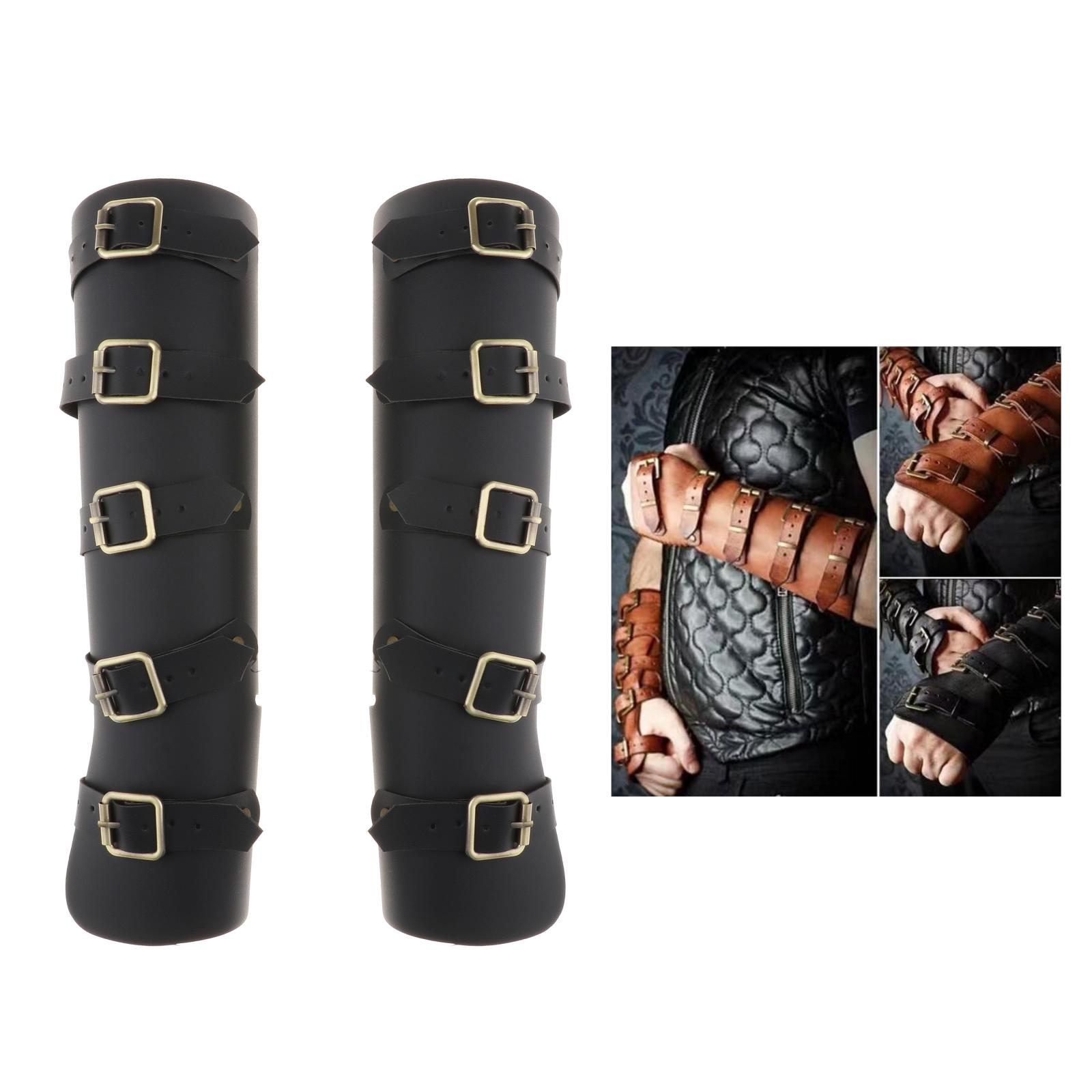 2 Pack Leather Arm Guards Gauntlet Medieval Bracers Buckle Fastening Punk Bracers Leather Gauntlet for Man and Woman: Black