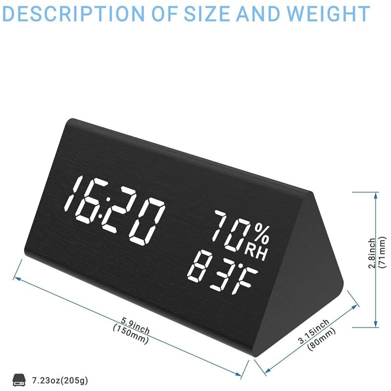 LED Digital Clock Temperature and Humidity Multifunctional Alarm Clock Office Learning Home Voice Controlled Clock