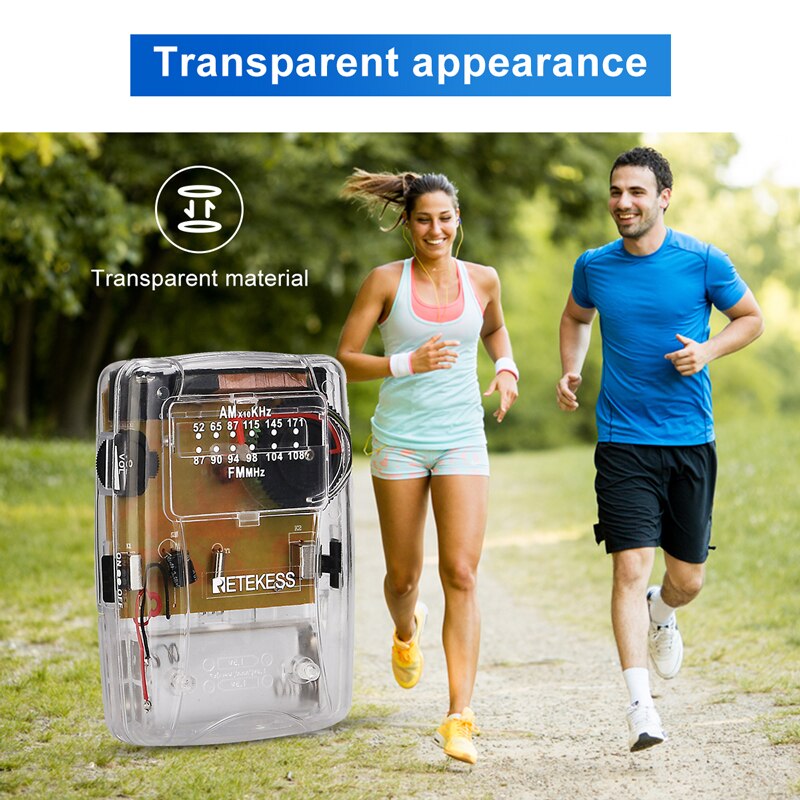 RETEKESS TR624 Transparent Portable Radio AM / FM Pointer Tuning Support Headphones, Used for Church Conference Museum Guide