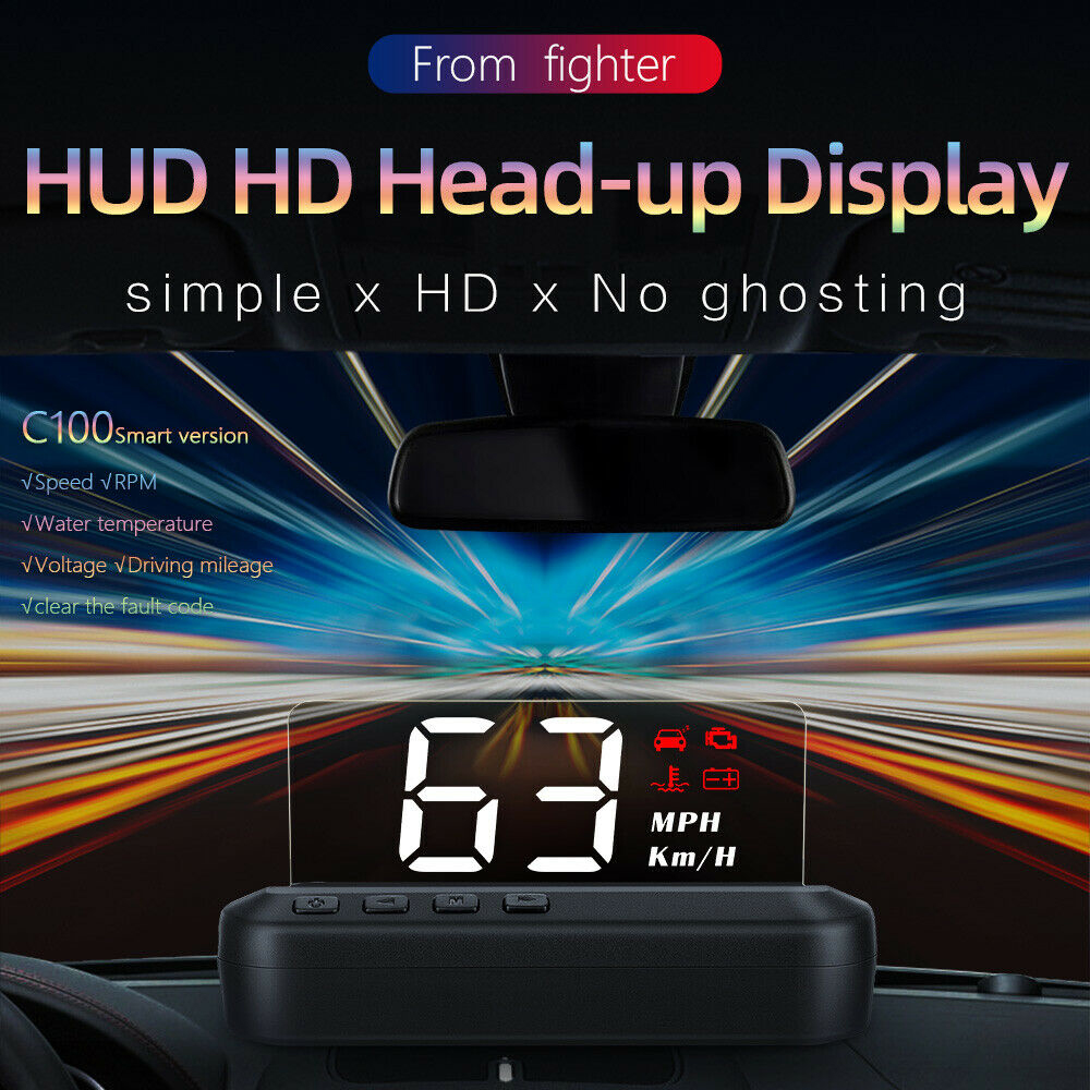 C100 OBD2 Hud Spiegel Auto Universele Led Head Up Display Digitale Snelheidsmeter Waarschuwing Security Alarm Dashboard Projector 3 Inch