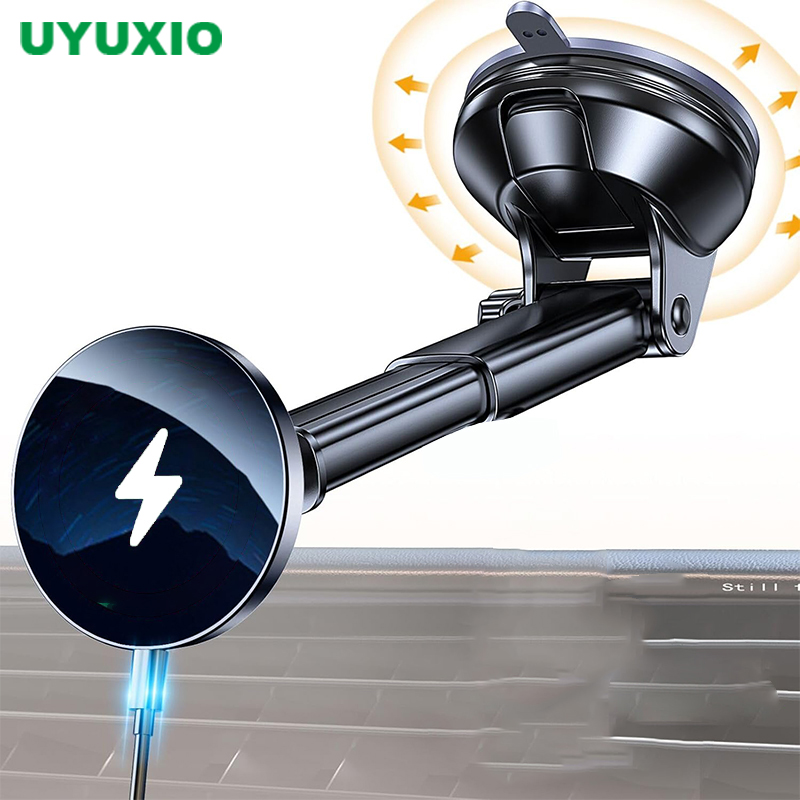 UYUXIO – chargeur de voiture magnétique puissant sans fil, 15W, Charge rapide, pour tableau de bord, pare-brise, support de téléphone pour iPhone 16 15 14 Pro Max