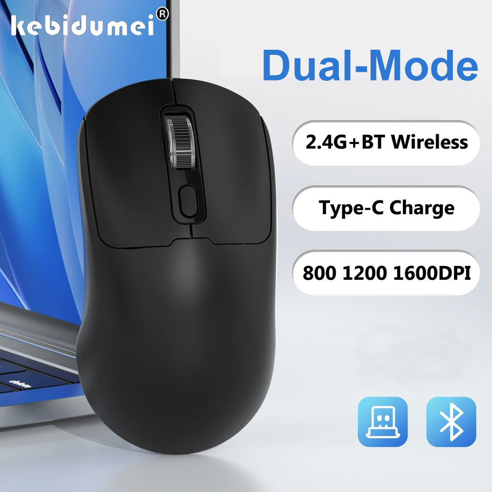 Bluetooth 5.4- mus 2.4g trådlös mus dubbelläges tyst mus uppladdningsbar spelmus 1600 dpi för bärbar dator win mac os