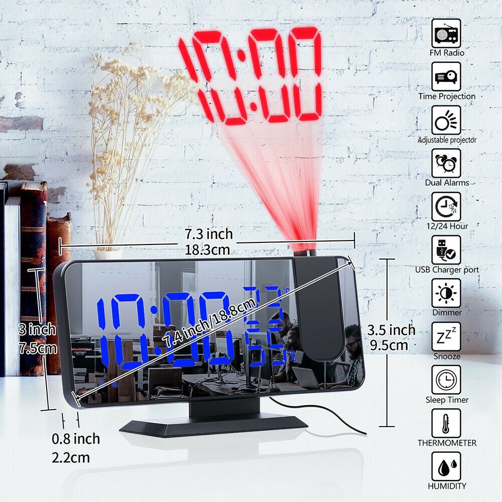 Reloj despertador Digital LED para mesa, relojes electrónicos de escritorio, Despertador con USB, Radio FM, proyector de tiempo, función de repetición
