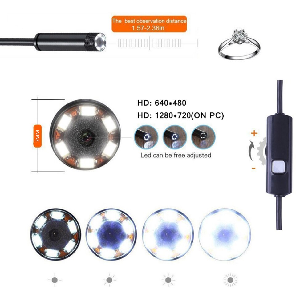 3 in 1 Waterproof USB Android Endoscope 7mm Mini Camera Endoscope Borescope for Nose & Ear Mini Endskob