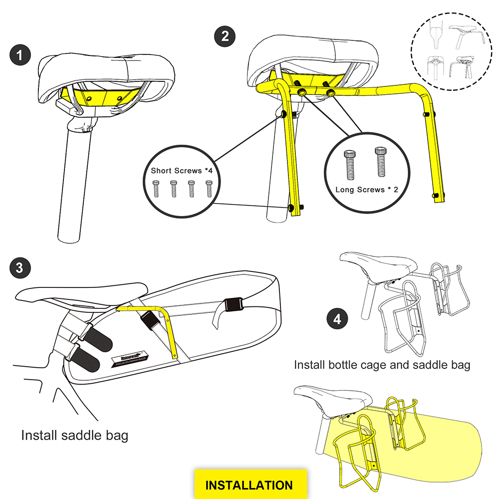 Rhinowalk sykkeltaske bagtail sete salveske brakett stativ 5l-13l bærbar brakett bagasjeholder sykkeltilbehør