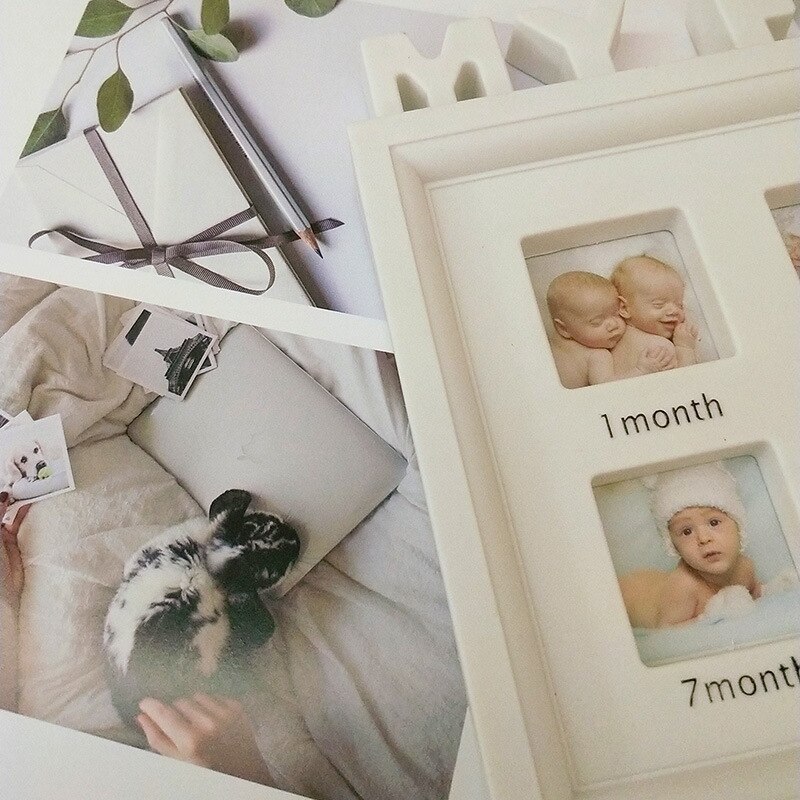DIY 0-12 Maand Baby Souvenirs "MIJN EERSTE JAAR" Foto 'S Creatieve Herdenken Kids Groeiende Geheugen Display plastic Fotolijst