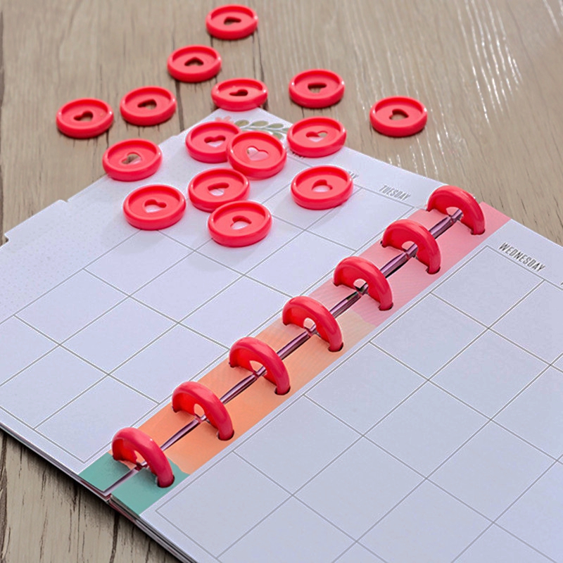 30 Pcs Solid Heart Binder Rings for Notebooks 24mm Diy Happy Planner Disc Loose Leaf Mushroom Binder for Scrapbooking A20-S1: 30 Pcs-Red